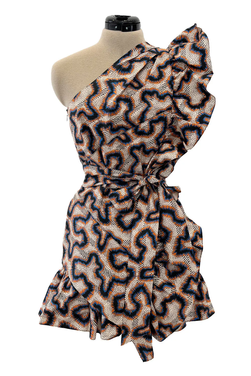 Spring 2017 Isabel Marant "Lavern" Printed One Shoulder Runway Dress w Ruffle Details