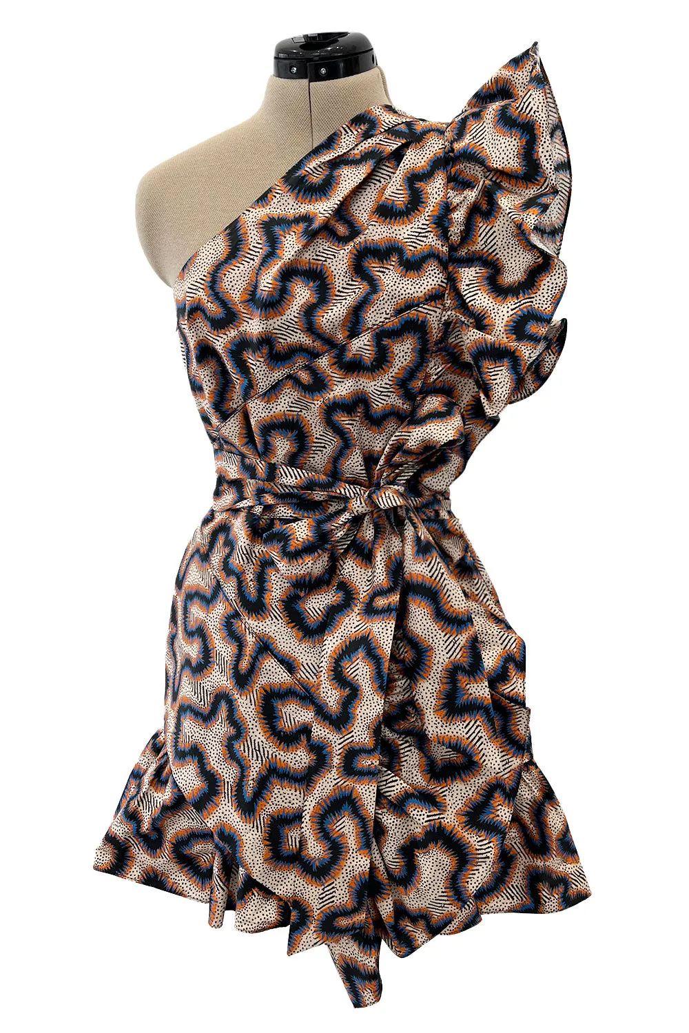 Spring 2017 Isabel Marant "Lavern" Printed One Shoulder Runway Dress w Ruffle Details