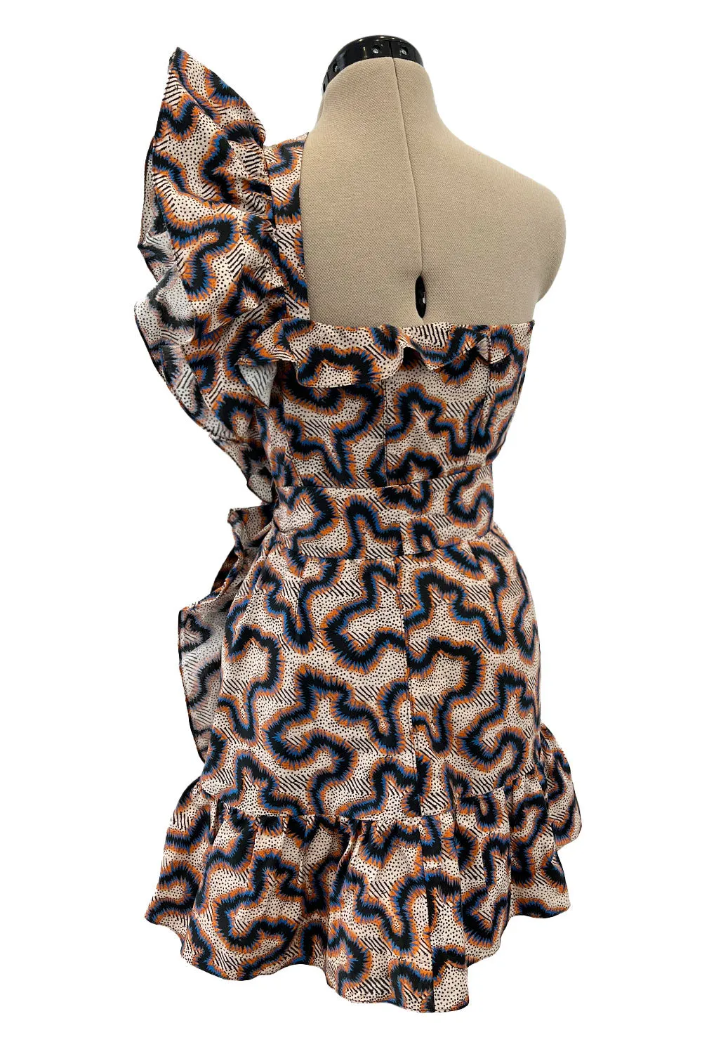 Spring 2017 Isabel Marant "Lavern" Printed One Shoulder Runway Dress w Ruffle Details