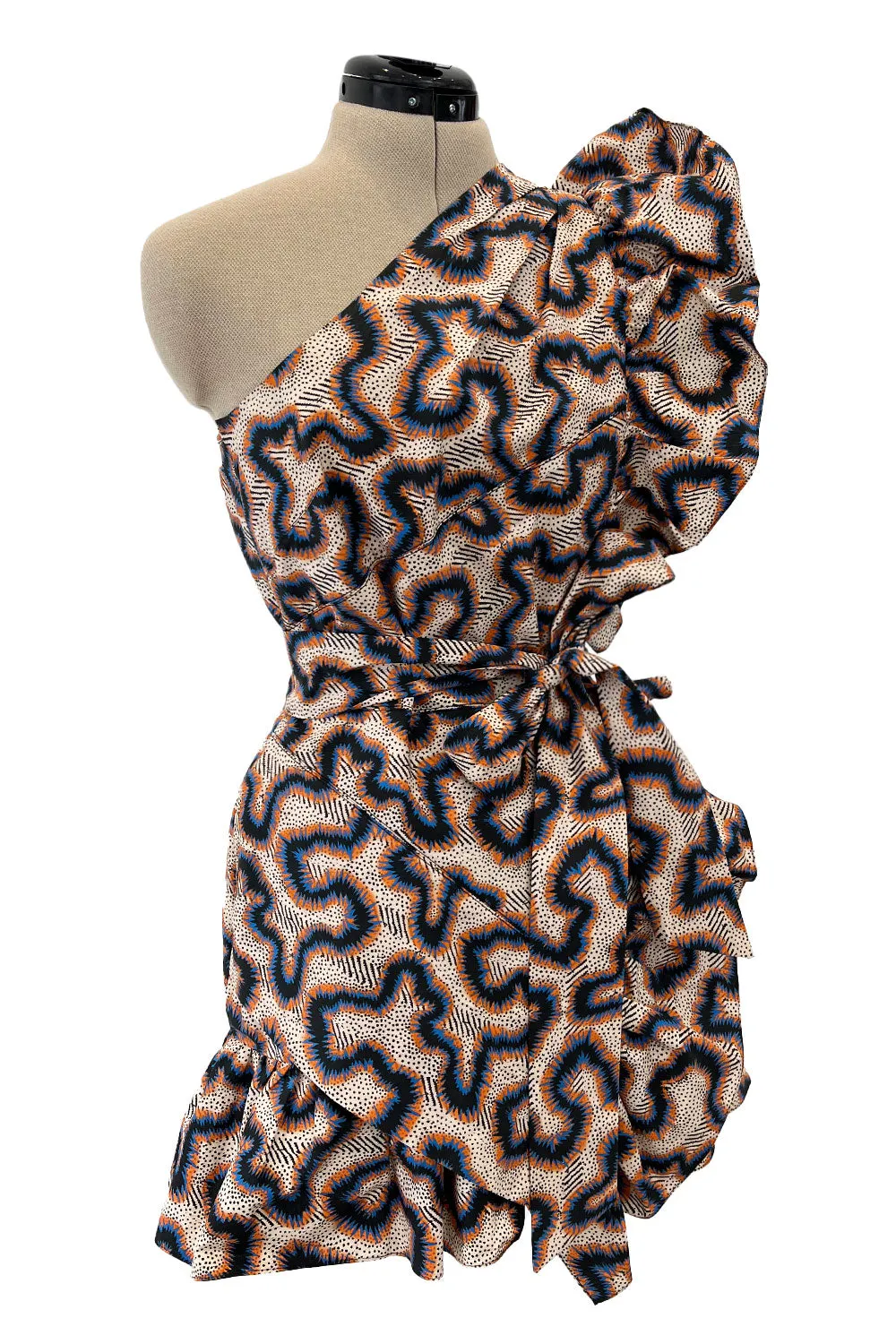 Spring 2017 Isabel Marant "Lavern" Printed One Shoulder Runway Dress w Ruffle Details