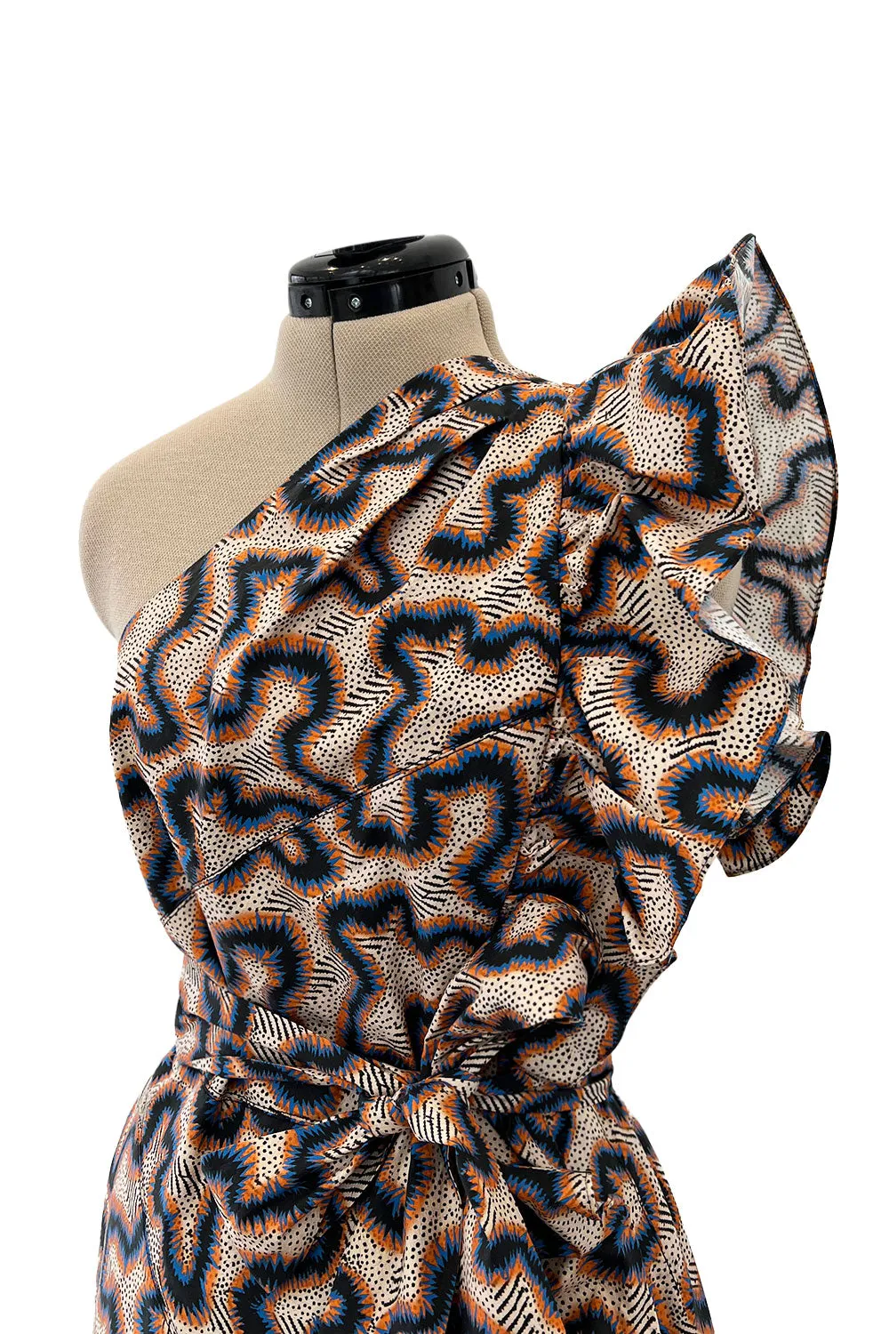 Spring 2017 Isabel Marant "Lavern" Printed One Shoulder Runway Dress w Ruffle Details