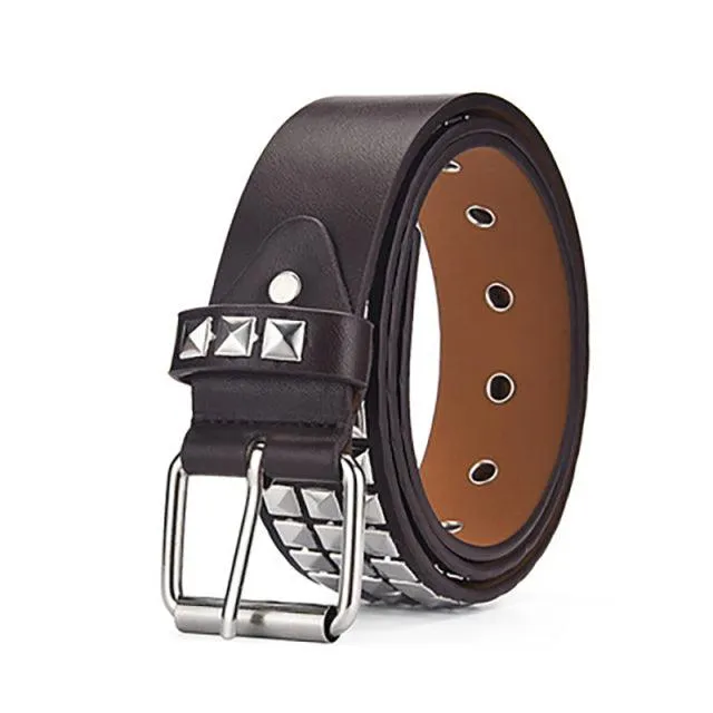 Square bead rivet belt metal pyramid straps punk rock belt