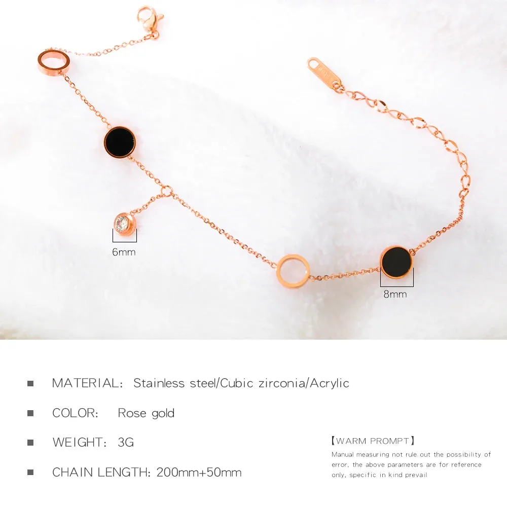 Stainless Steel Rose Gold Plated Beaded Chain Round Charm Leg Anklets For Women