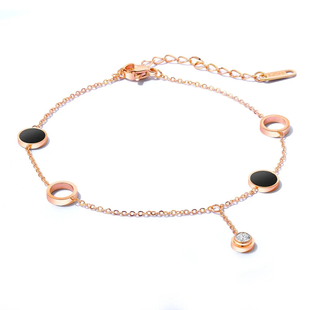 Stainless Steel Rose Gold Plated Beaded Chain Round Charm Leg Anklets For Women