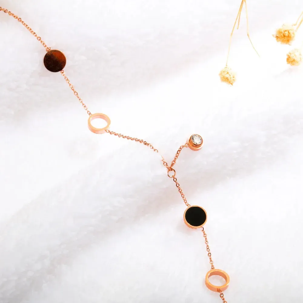 Stainless Steel Rose Gold Plated Beaded Chain Round Charm Leg Anklets For Women