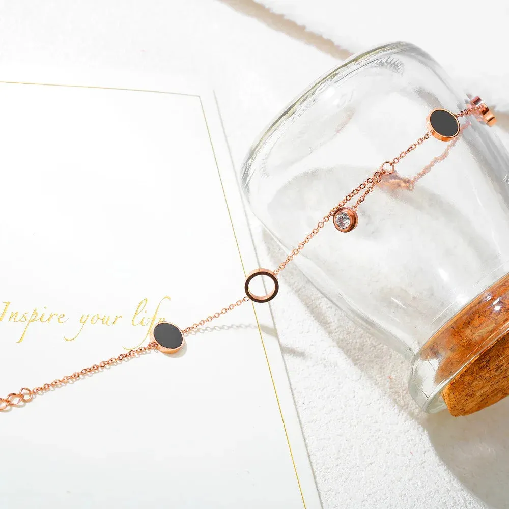 Stainless Steel Rose Gold Plated Beaded Chain Round Charm Leg Anklets For Women