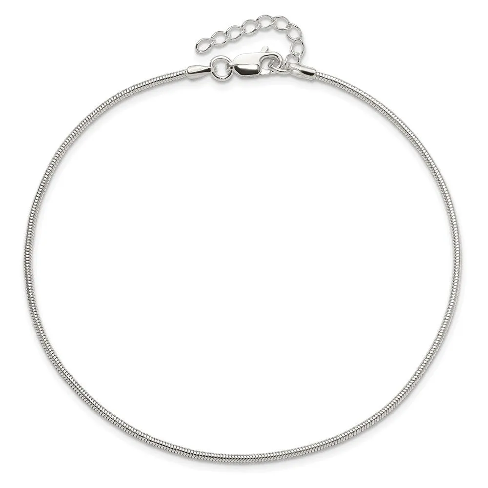 Sterling Silver 1.5mm Round Snake Chain 9in Plus 1in ext. Anklet
