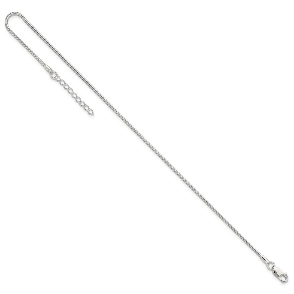 Sterling Silver 1.5mm Round Snake Chain 9in Plus 1in ext. Anklet
