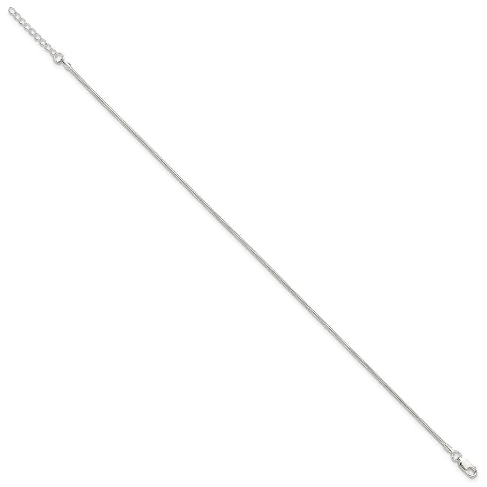 Sterling Silver 1.5mm Round Snake Chain 9in Plus 1in ext. Anklet