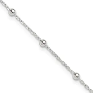 Sterling Silver 1mm Beaded Chain 9in Plus 1in ext. Anklet