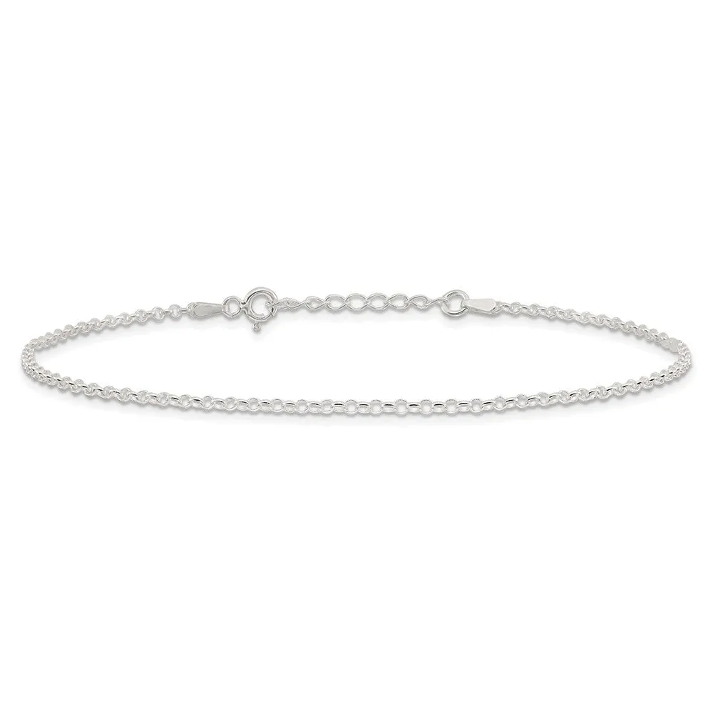 Sterling Silver 2mm Rolo 9in Plus 1in ext. Chain Anklet