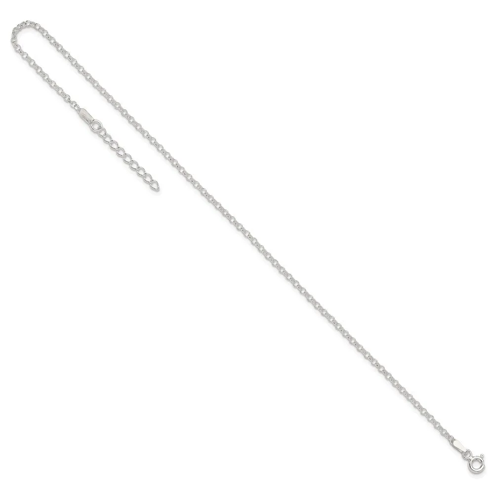 Sterling Silver 2mm Rolo 9in Plus 1in ext. Chain Anklet