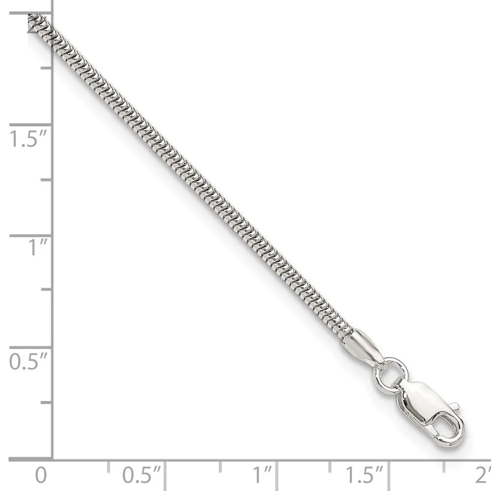 Sterling Silver 2mm Snake Chain 9in Plus 1in ext. Anklet