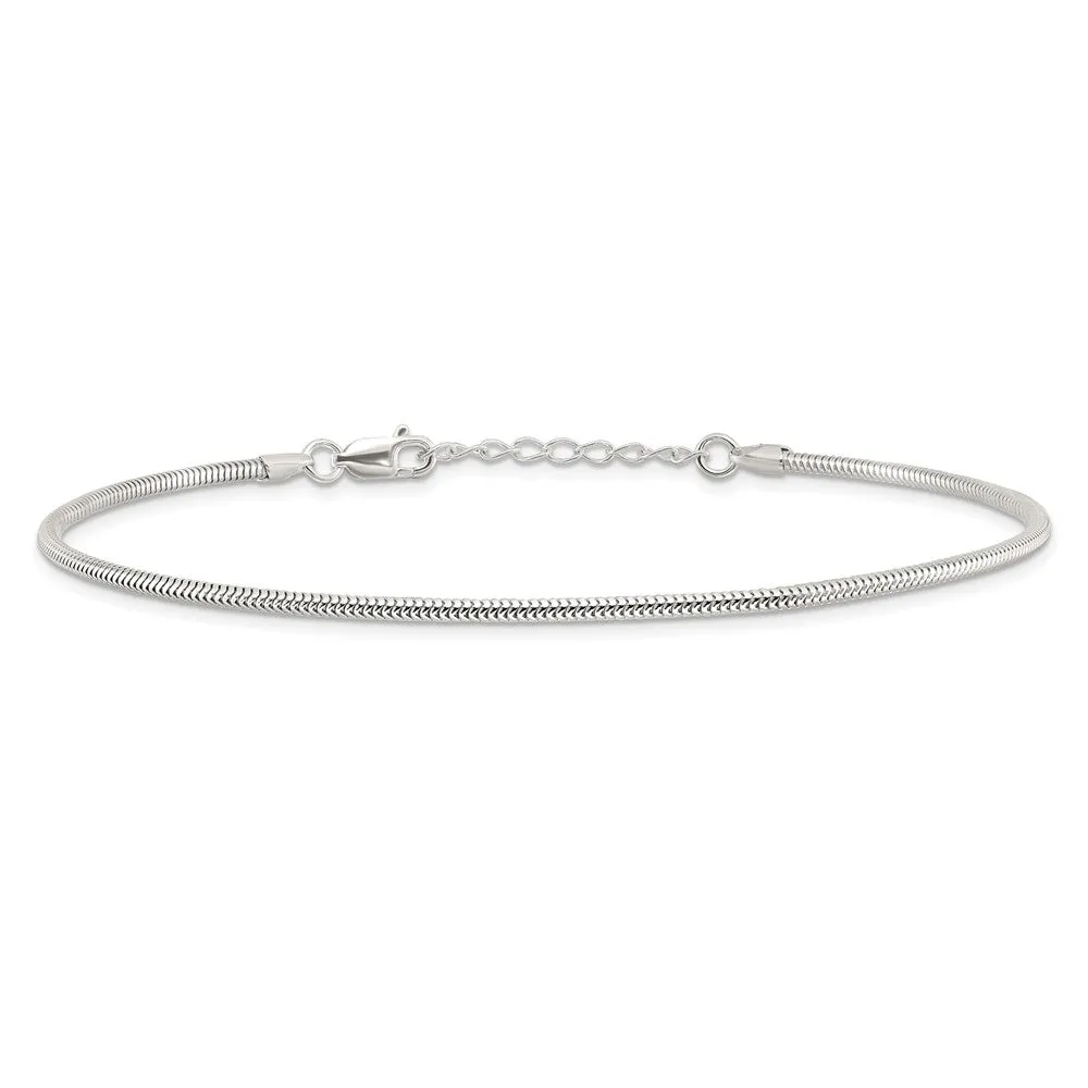 Sterling Silver 2mm Snake Chain 9in Plus 1in ext. Anklet