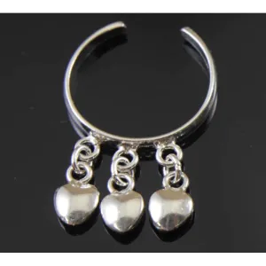 Sterling Silver 3 Heart Charms Toe Ring