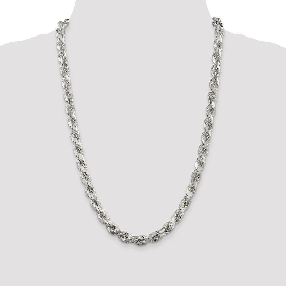 Sterling Silver 8mm Diamond-cut Rope Chain