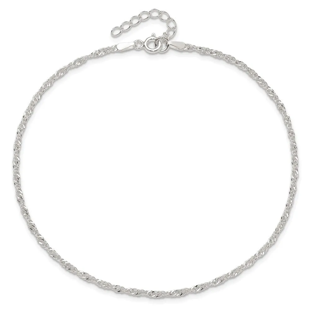 Sterling Silver 9 in Singapore Plus 1in ext. Chain Anklet