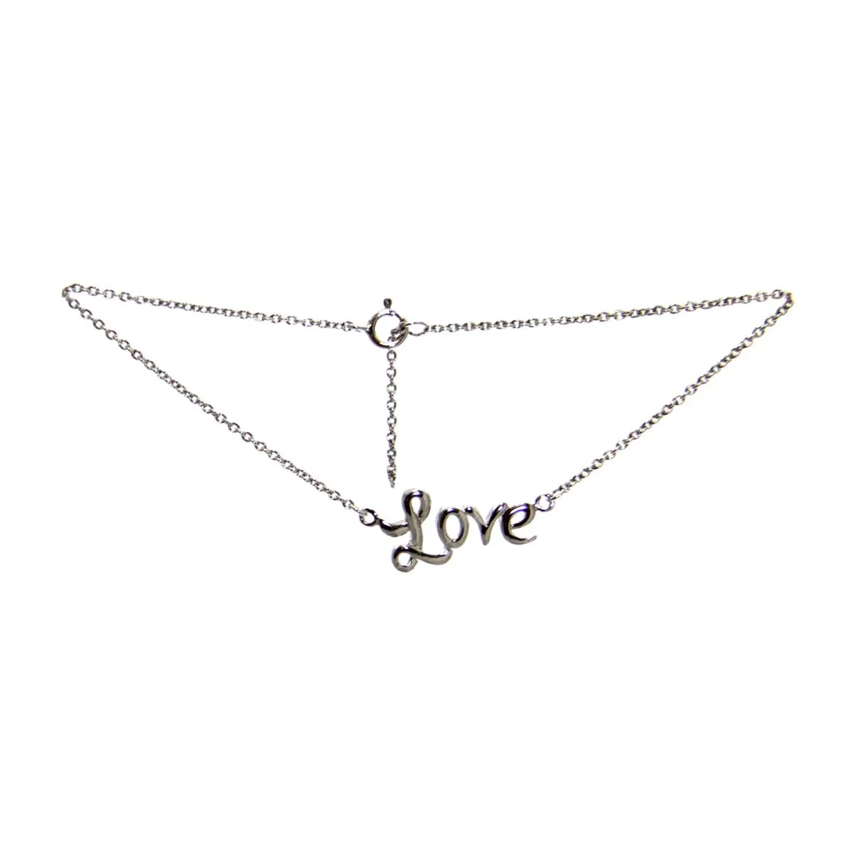 Sterling Silver Chain Love Ankle Bracelet 10"