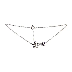 Sterling Silver Chain Love Ankle Bracelet 10"
