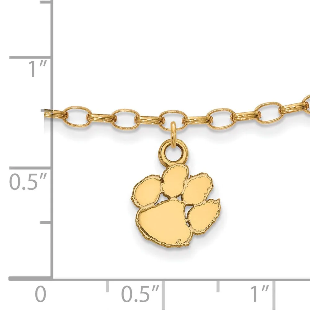 Sterling Silver Gold-plated Clemson University Tiger Paw 9 inch Anklet