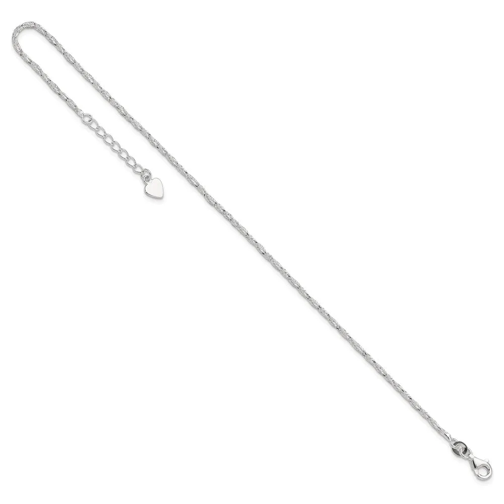 Sterling Silver Polished 9in Plus 1in ext. Anklet