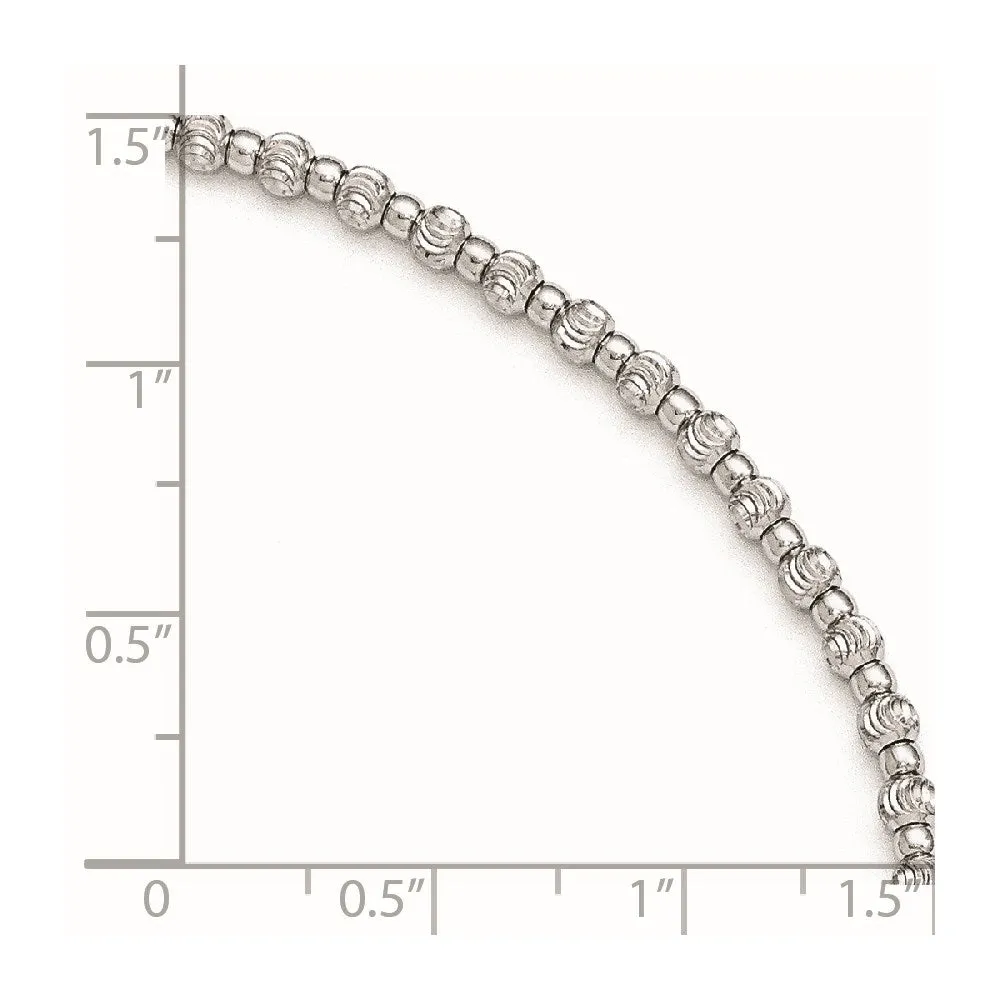 Sterling Silver Rhodium D/C Beaded w/1in ext. Anklet
