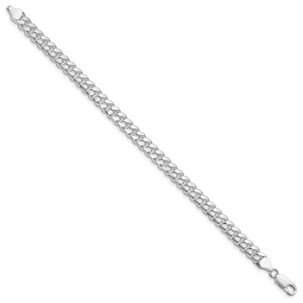 Sterling Silver Rhodium-plated 7mm Domed w/ Side D/C Curb Chain