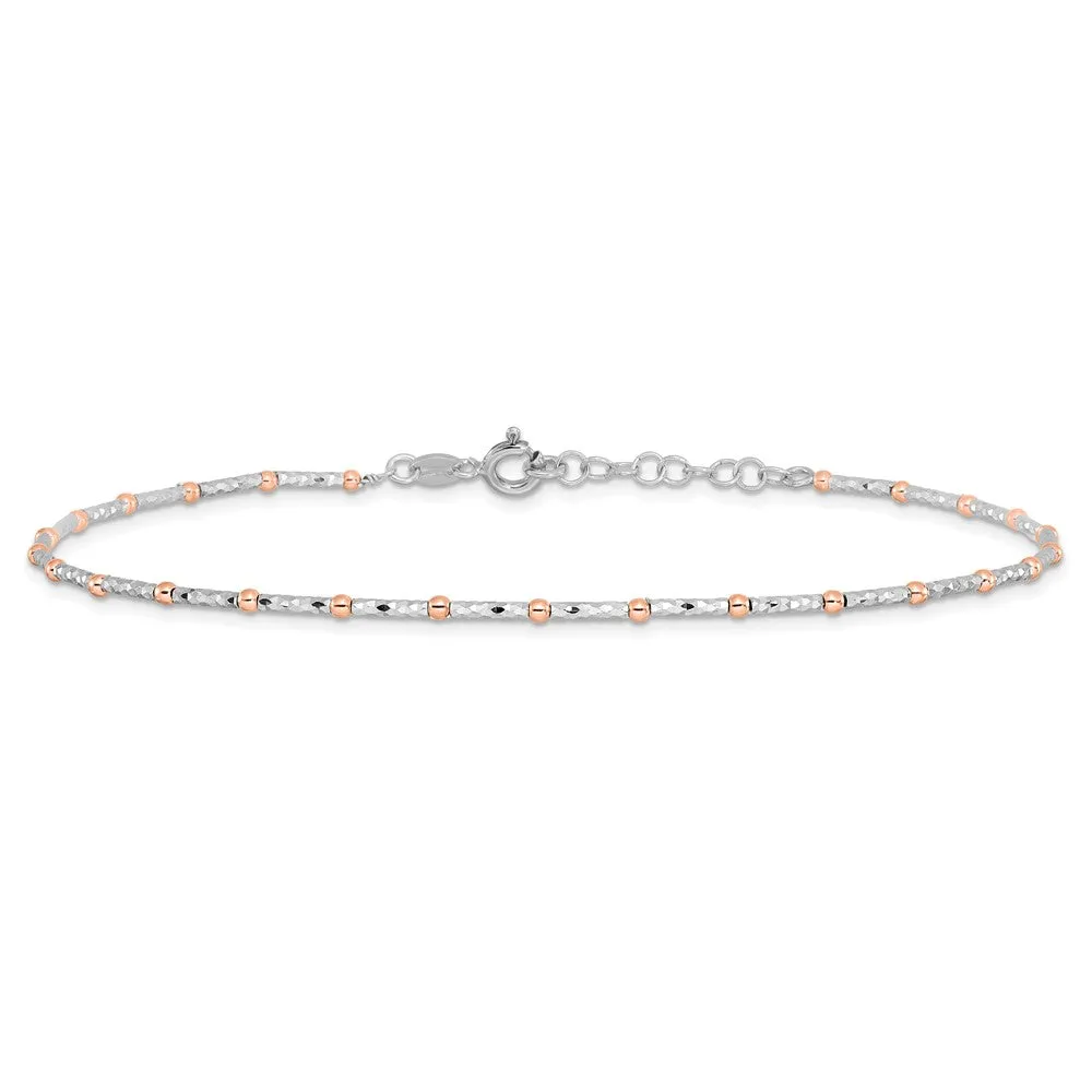 Sterling Silver Rose flash-plated D/C w/1in ext. Anklet