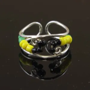 Sterling Silver Seed Beads Black, Yellow, Green Toe Ring