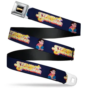 STEVEN UNIVERSE Title Logo Full Color Black Seatbelt Belt - STEVEN UNIVERSE Sitting Pose and Title Logo Navy Blue Webbing