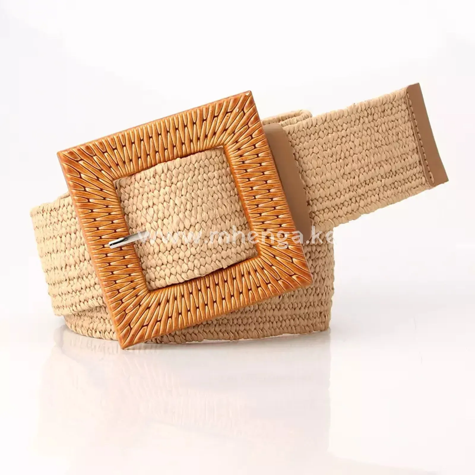 Straw Woven Belt Elastic Stretch Belt Boho Waist Belt Skinny Dress Braided Belt Wooden Buckle for Women