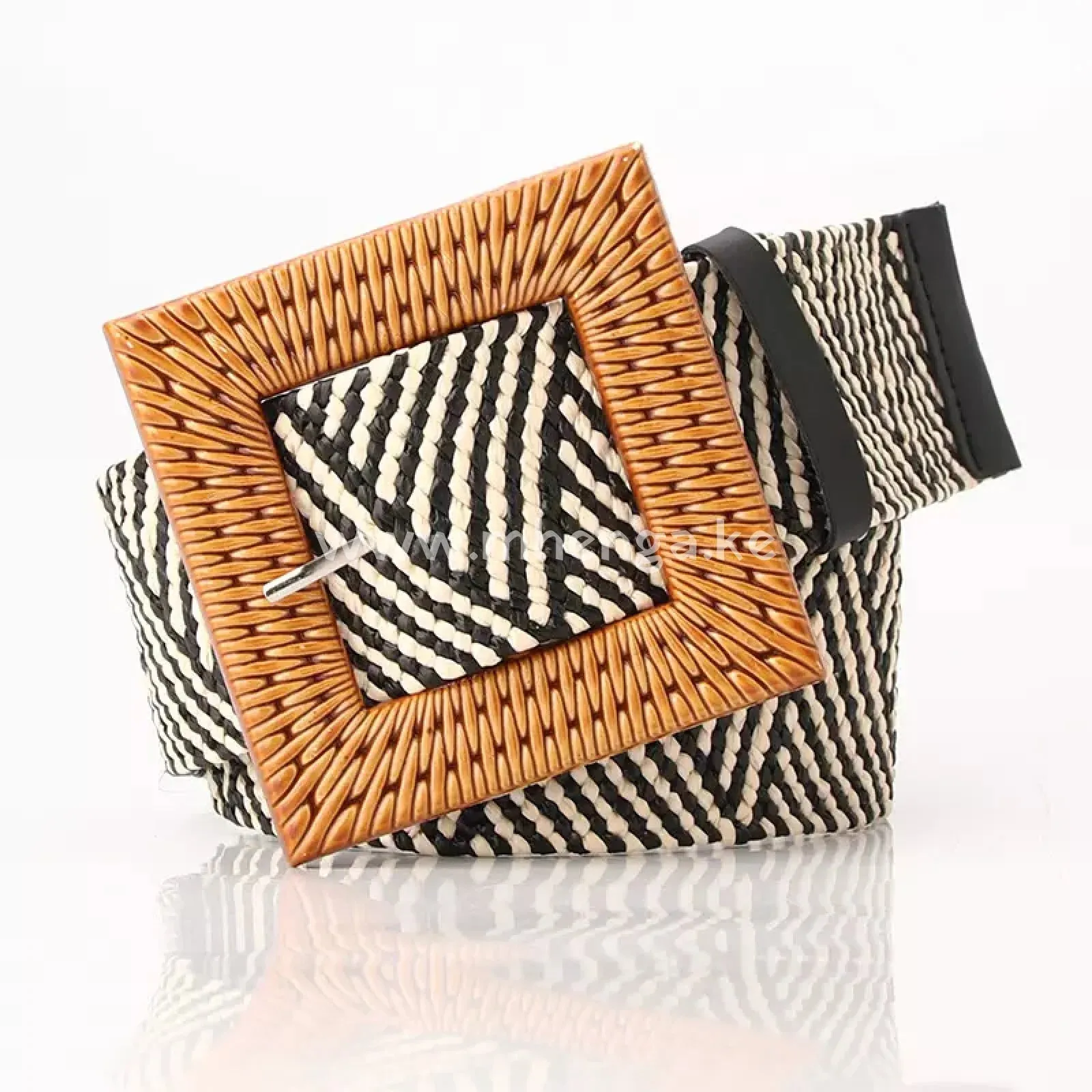 Straw Woven Belt Elastic Stretch Belt Boho Waist Belt Skinny Dress Braided Belt Wooden Buckle for Women