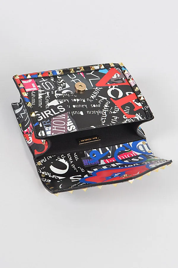 Studded Graffiti Bag- Black