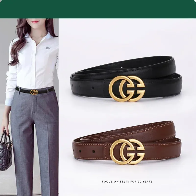 Stylish Women's Business Belt with Decorative Alloy Letter Button