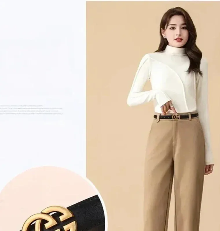 Stylish Women's Business Belt with Decorative Alloy Letter Button