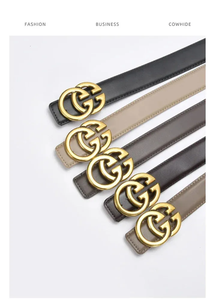 Stylish Women's Business Belt with Decorative Alloy Letter Button