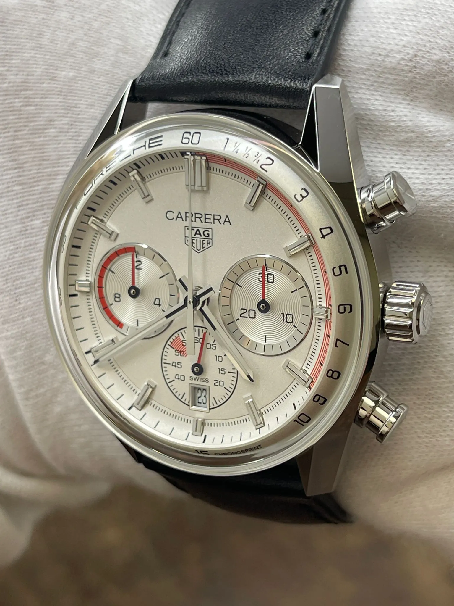 TAG Heuer  CARRERA CHRONOSPRINT X PORSCHE CBS2011 Silver Dial Automatic Men's Watch