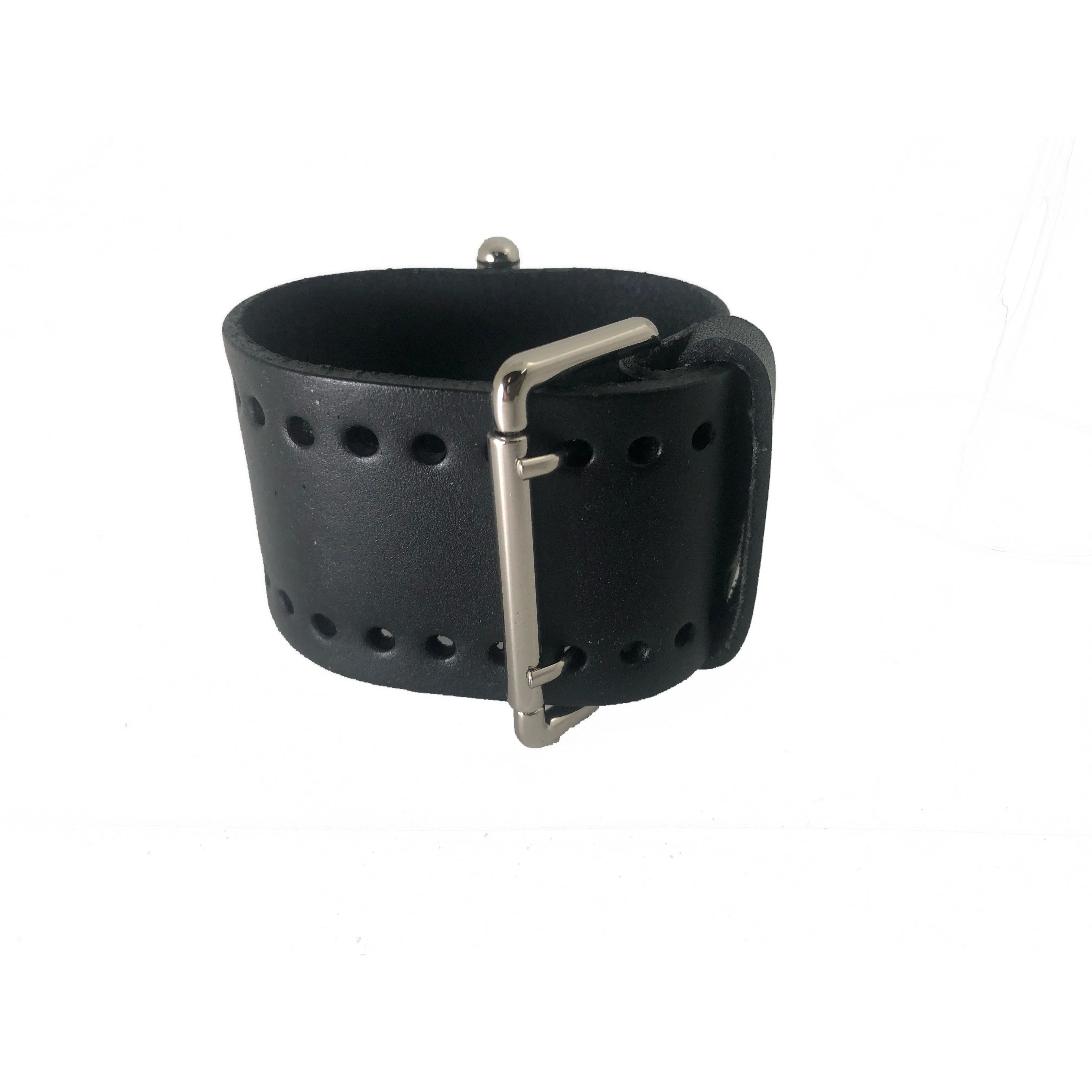 Teardrop Deep Blue Watch with Perforated Black Leather Wide Cuff