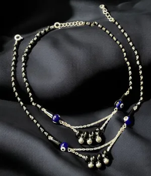 The Aditi Evileye blackbead Silver Anklets-Pair