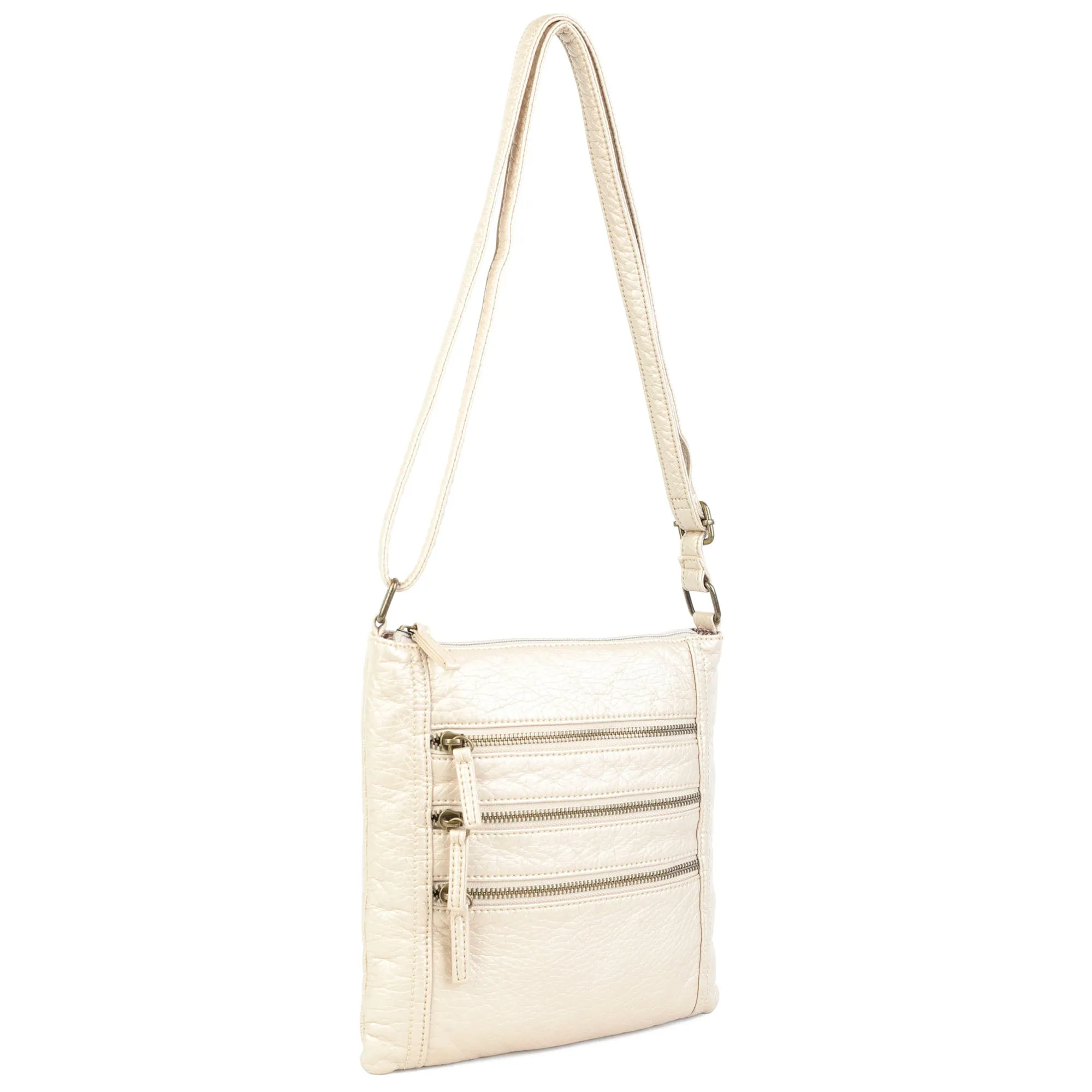 The Camile Three Zip Crossbody - Champagne