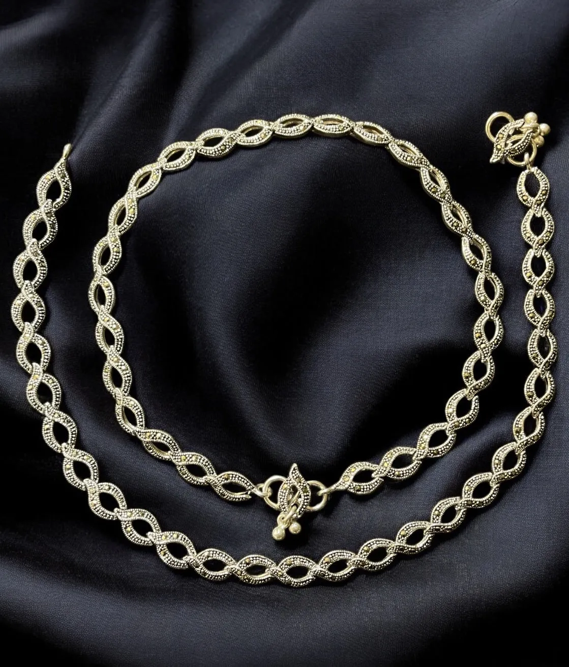 The Interlinked Allure Silver Marcasite Anklets