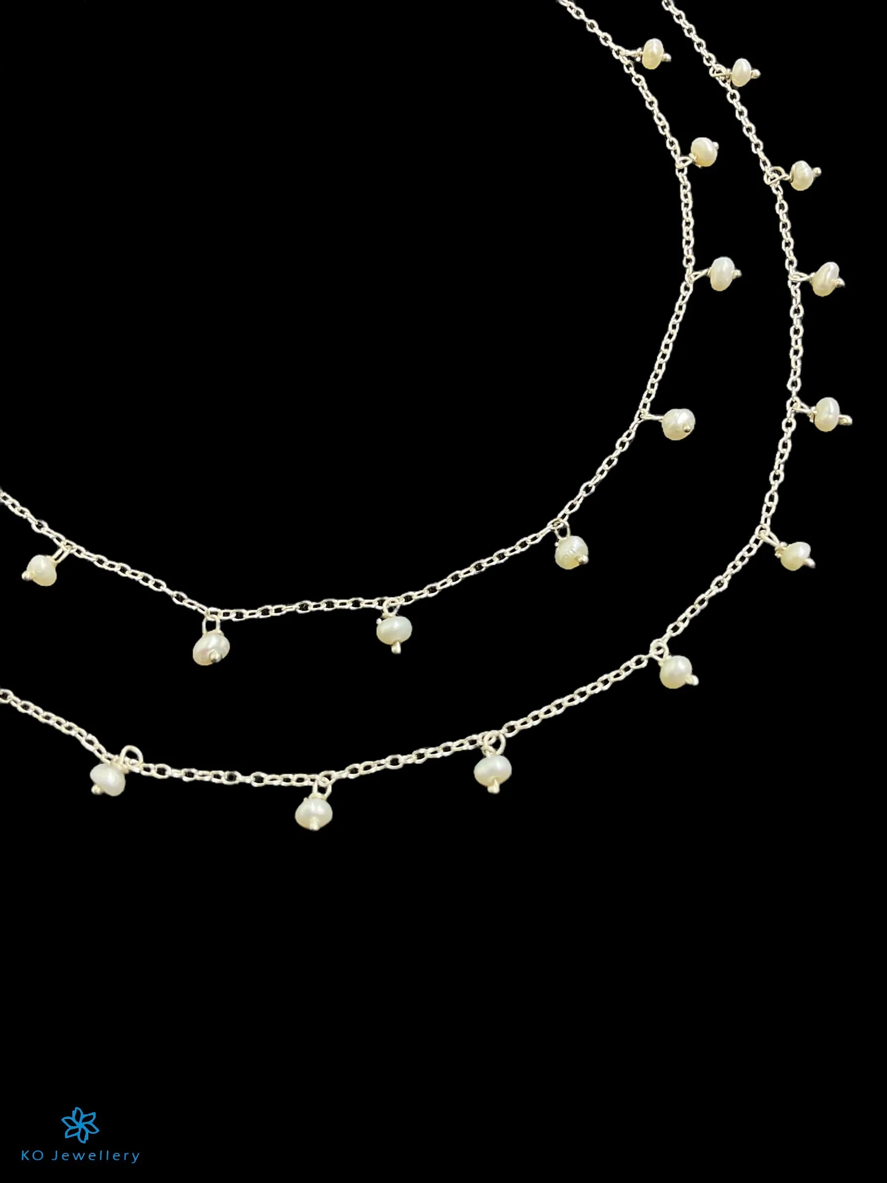 The Poorna Silver Pearl Anklets