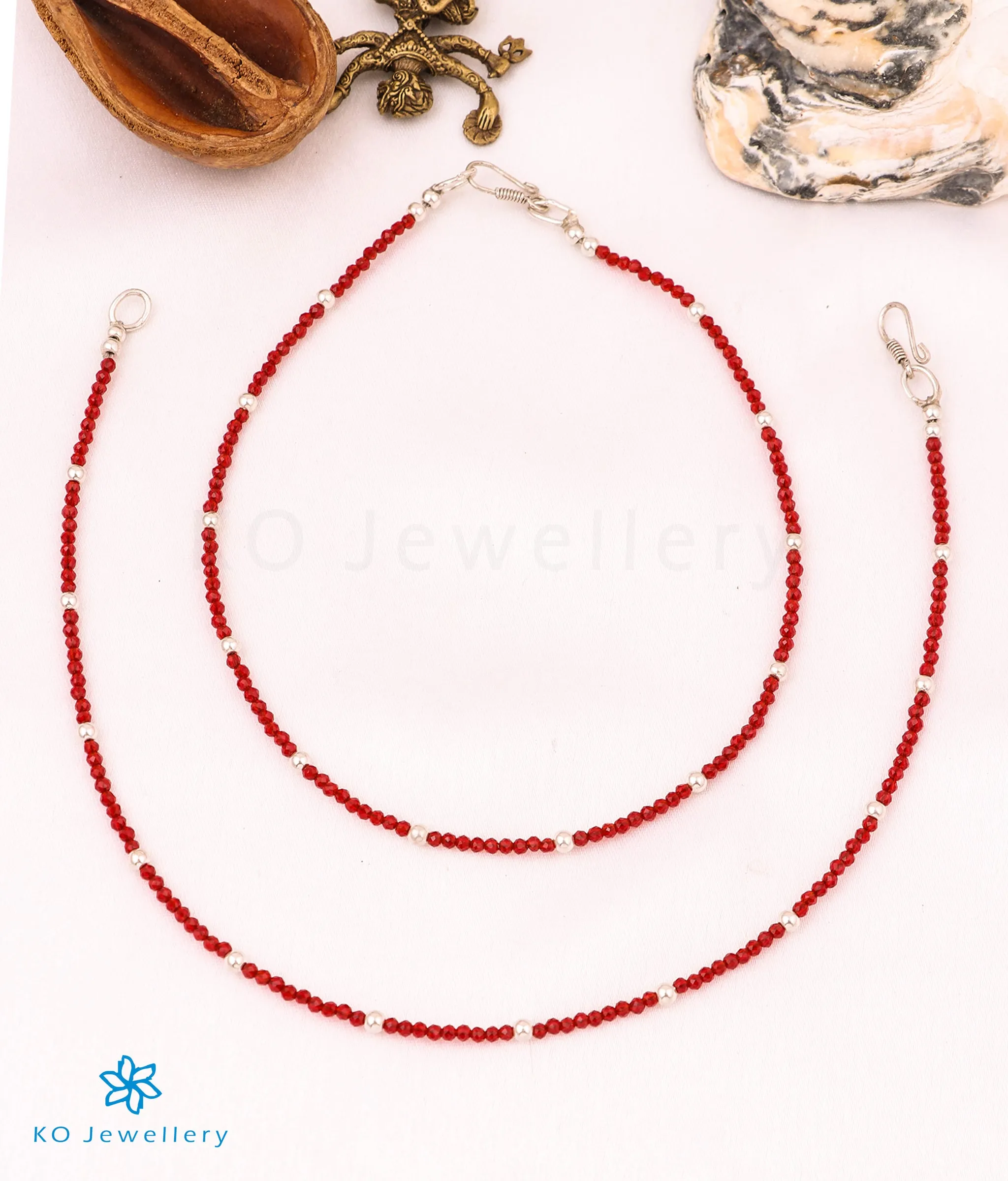 The Rujuta Silver Bead Anklets