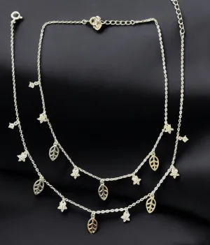 The Sparkling Florets & Leaves Silver Anklets