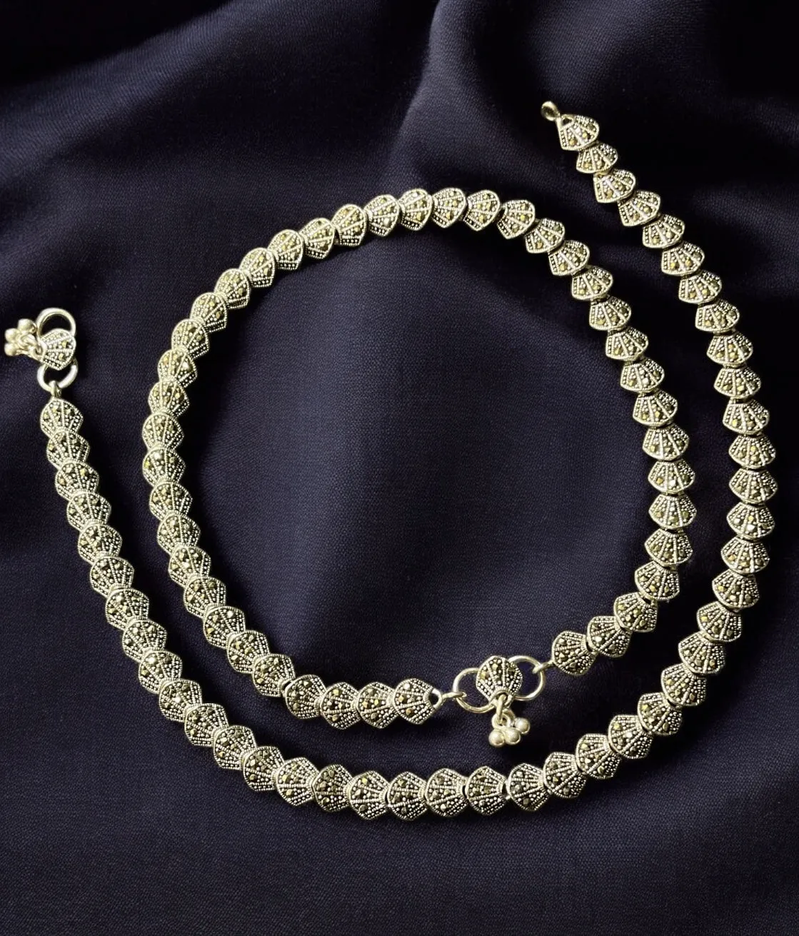 The Sparkling Shell Silver Marcasite Anklets