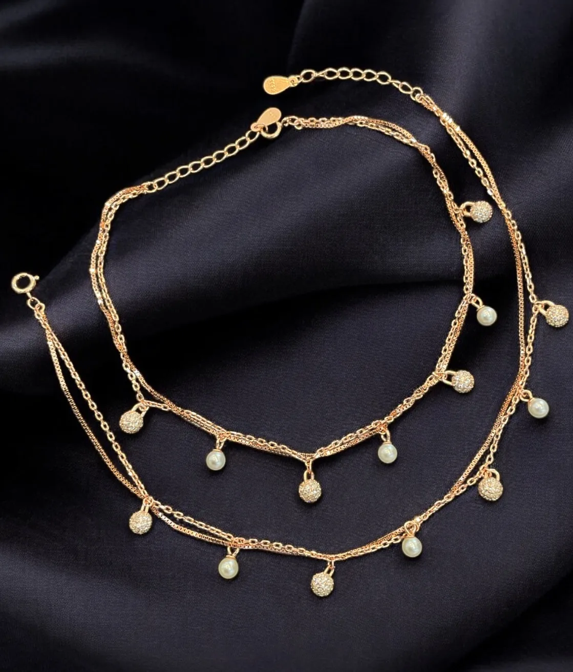 The Sparkly 2 Layered Silver Rose-gold Anklets