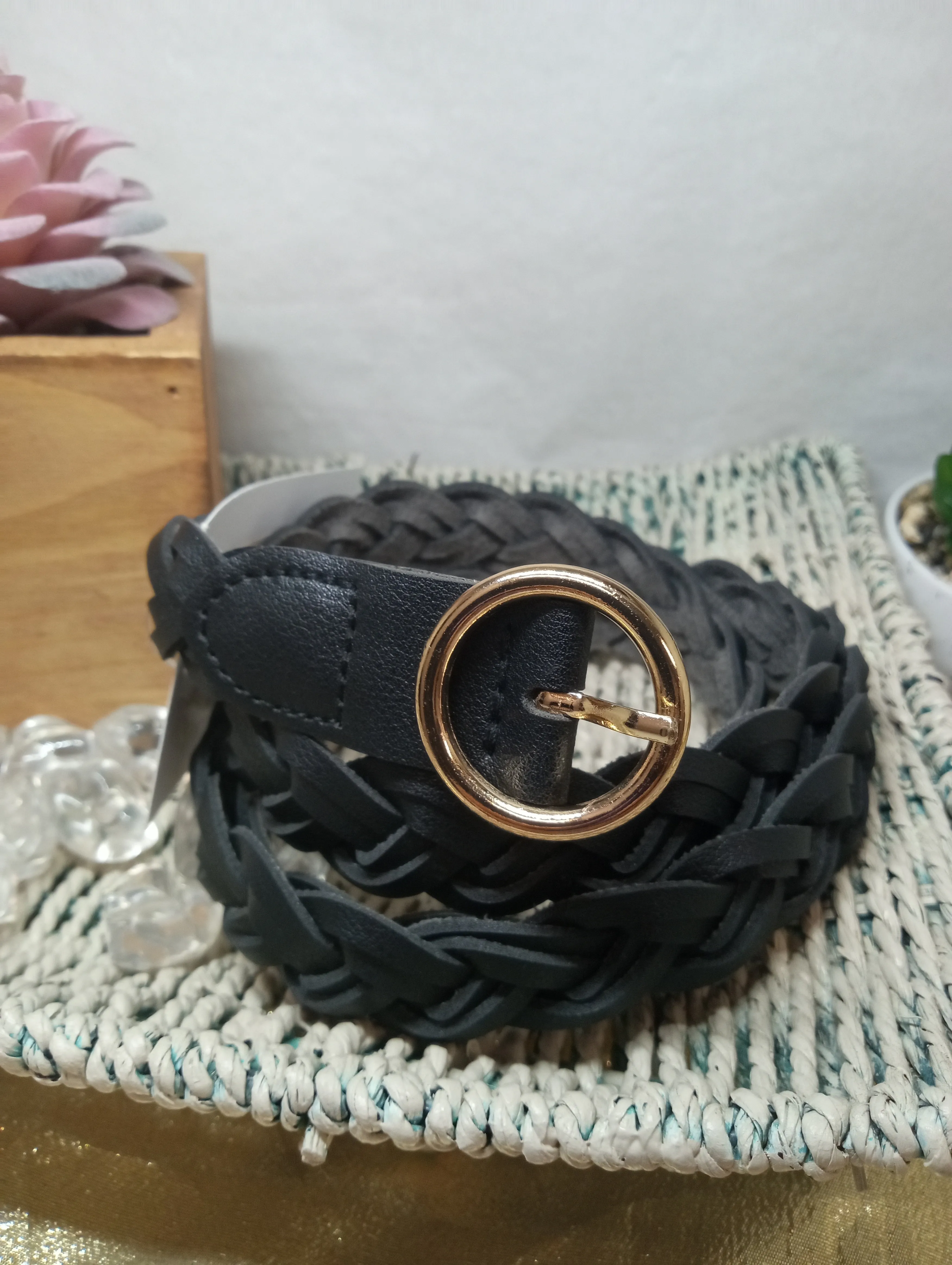 Thin Leather Braided Belt