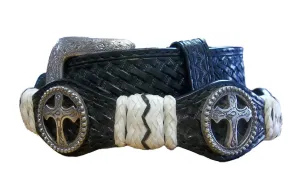 Tooled Scalloped Cross & Rawhide Belt
