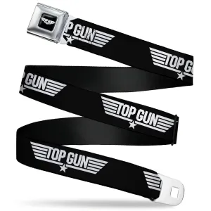 TOP GUN Title Logo Full Color Black/White Seatbelt Belt - TOP GUN Title Logo Black/White Webbing
