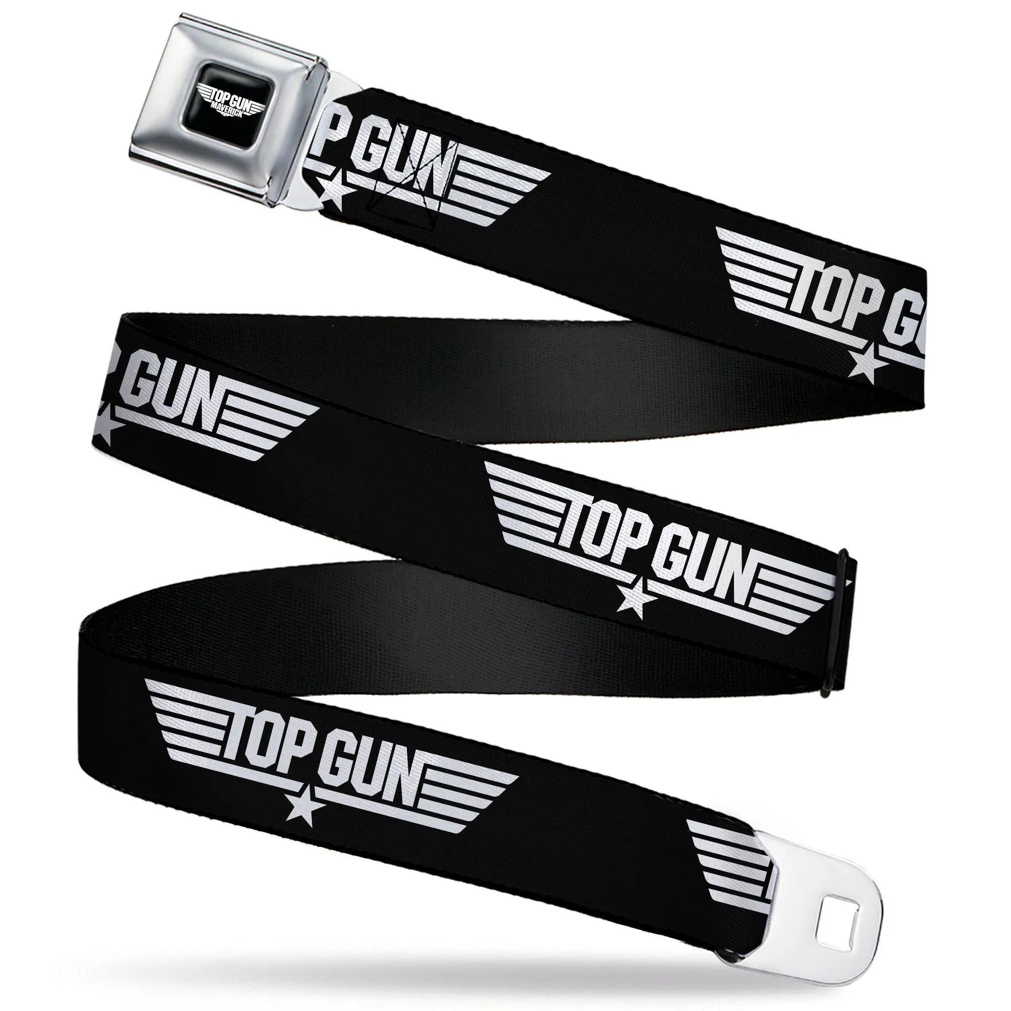 TOP GUN Title Logo Full Color Black/White Seatbelt Belt - TOP GUN Title Logo Black/White Webbing
